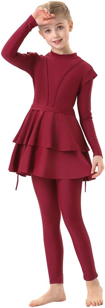 FYMNSIKids Burkini Swimsuits Girls Baby Modest Muslim Swimwear Long Sleeve Swim Top Pants Hijab 3PCS Bathing Suit Rash Guard