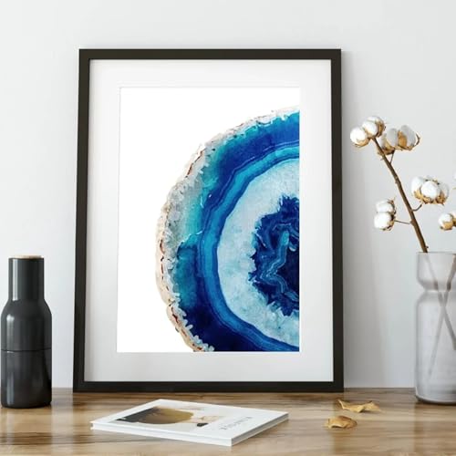 Peinture sur toile salon agate bleue aquarelle décoration murale grand format 70x110cm