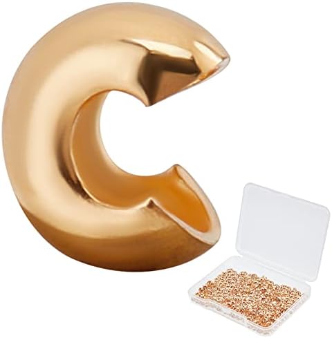 Beebeecraft 300Pcs/Box 18K Gold Plated Crimp Bead Covers Brass Half Round Open Crimp Beads Knot Covers Caps 4mm for DIY Jewelry Makings
