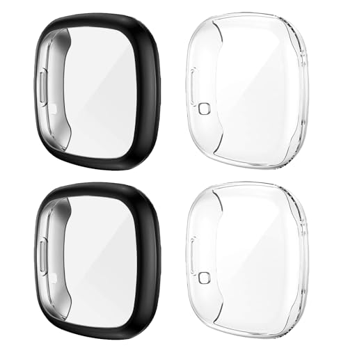 Rc-Z[4-Pack] Screen Protector Case for Fitbit Sense/Fitbit Versa 3 Smartwatch, Anti-Scratch TPU Plated Bumper Full Face Cover Accessories