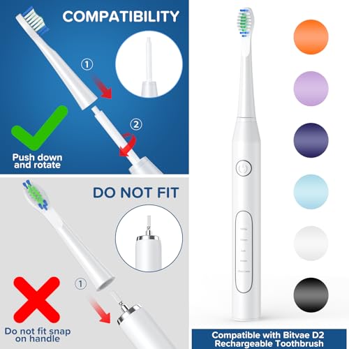 Harobey Replacement Toothbrush Heads 10 Pack Compatible with Bitvae Daily D2 Rechargeable Toothbrush, for D2 Toothbrush Heads Refills, White — view 2