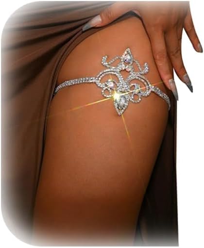 Sexy Rhinestone Leg Body Jewelry,Adjustable Elastic Band Crystal Leg Thigh Chain Bikini Party Crystal Thigh Chain Accessory Jewelry for Women