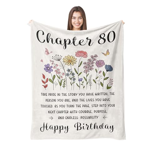 Omokil 80th Birthday Gifts for Women, Chapter 80 Birthday Blanket, 80 Year Old Bday Gifts...