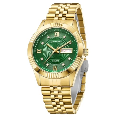 Image of Giordano Classic Analog Quartz Watch for Men with Textured Dial, Fluted Bezel, Day & Date Display & Two-Tone Stainless Steel Strap