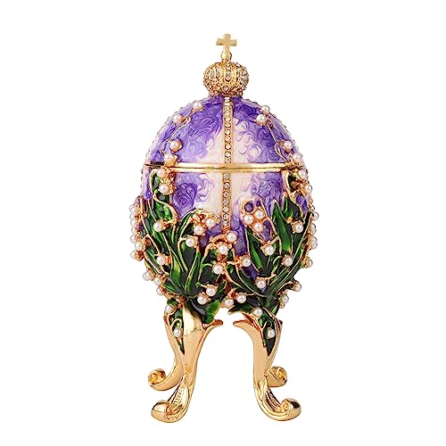 FASSLINO Purple Jewelry Trinket Boxes Easter Egg Enamel Hand-Painted Jewelry