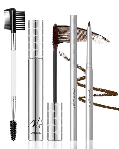 Brown Mascara and Waterproof Eyeliner Pencil Set for Older Women 60 Plus,Length and Volume Mascara