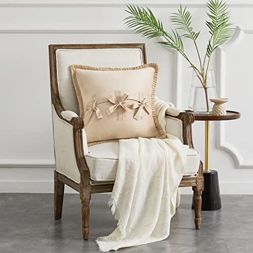 Gigizaza Champagne Velvet 18X18 Throw Pillow Covers,Burlap Linen Hemp Decorative Pillow Covers For Living Room Sofa Bow Tie Cushion Covers Pack Of 2 #TOP5