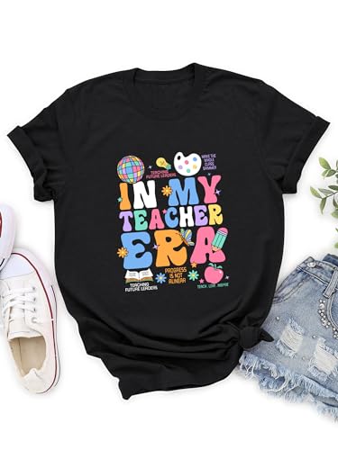 Women Teacher Shirt in My Teacher Era Shirt Funny Teach Teacher Graphic Tees Short Sleeve Shirt Teacher Gifts Tops