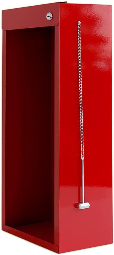 Fire Extinguisher Mount for Wall & Surface with Break Glass Window - 22 Gauge Steel, USA Made - Fire Extinguisher Cabinet Storage w/Metal Handle for Indoor & Outdoor Use - Red