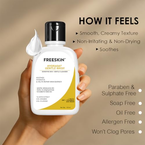 Image of Freeskin HYDRAOAT Gentle Face Wash for Sensitive Skin | Soothes, Hydrates & Repairs Skin Barrier | Non-Stripping Cleanser for Redness-Prone & Delicate | 125ml