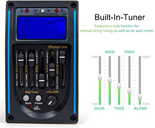 Image of Music Gallery 5 Band Eq Pre-Amp Equalizer Pickup, Acoustic Electric Guitar Preamplifier Tuner With LCD Tuner And Volume Control, Complete Kit