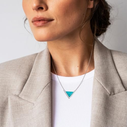Genuine Turquoise Triangle Necklace, Sterling Silver Dainty Native American Minimalism Vintage Necklace Western Jewelry Birthdays Gift for Women2