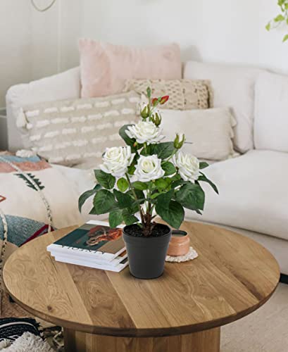 Artificial Plants & Flowers In Vase White Roses Artificial Flowers Potted Plant Faux Silk Flower With Black Pot Fake Rose Flower Arrangement Home Decor Office Bathroom Shelf Desk Decoration 15 Inch #TOP5