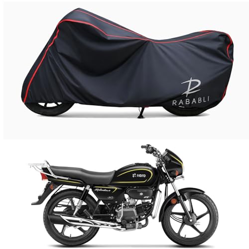 Image of Waterproof Bike Body Cover Compatible for | Hero Splendor Plus ABS | Taffeta Fabric, Red Piping Design, Bottom Elastic Fit | Dustproof, Sun UV & Rain Protection for All Bikes