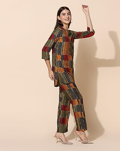 Image of TOPLOT Co-ord Set for Women Printed Straight Cotton Kurta with Pant