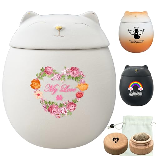 Handmade Cat Urn,Pet Urn For Cats Ashes,Cat Urns for Ashes Personalized Custom,Urns for Cats,Ceramic Urn,Small Animals Urn, | H:4.8in D:4.2in | (White)