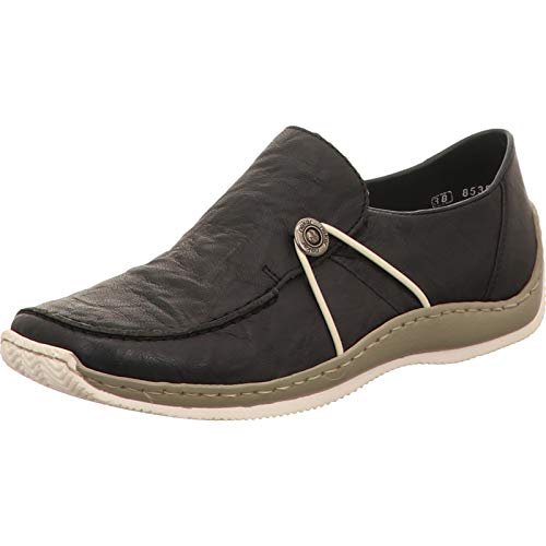 Image of Rieker L1751 Celia Leather Slip-On Women's Shoes - Comfortable High-Coverage Loafers with Elegant Stitch Detailing, Anti-Stress and Flexible Everyday Support