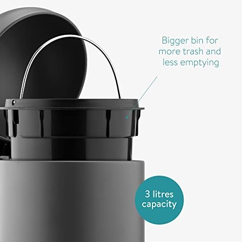 Navaris 3L Pedal Bin - 3 Litre Bathroom Bin with Soft Close Lid and Removable Inner Bucket for Bathrooms Toilet Kitchen Office Bedroom - Grey