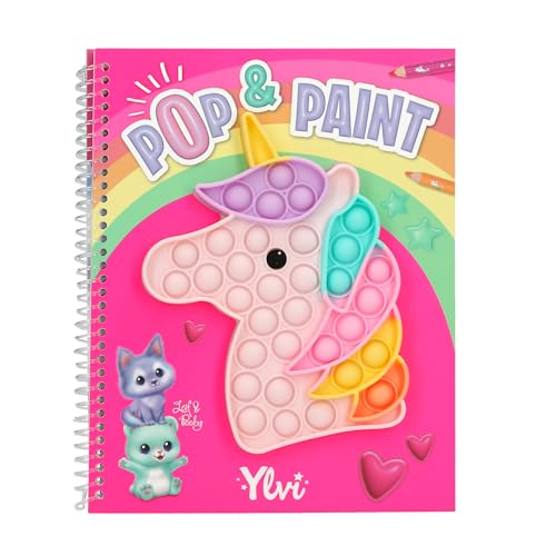 Depesche 13755 Ylvi Pop & Paint - Libro da colorare con Il Giocattolo Unicorno Plopper colorato e 36 Immagini da colorare per disegnare e Decorare