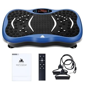 EVOLAND Vibrationsplatte Trainingsgerät mit 5 Trainingsprogramme bis 99 Intensitätsstufen, Bluetooth Lautsprecher, Widerstandsbänder mit Griff für Ganzkörpertraining und Körperformung-Blau