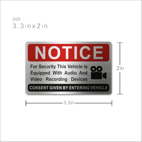 Image of 6 pieces Notice Vehicle is Equipped With Audio And Video Recording Devices,In Car Camera Recording Stickers for Cars, Brushed Silver,3.3inx2in
