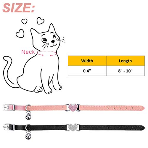 LEJGEQR 2 Pack/Set Cat Collars with Bell,Heart Bling Rhinestones Cat Collar,Breakaway Cat Kitty Collar Kitten Collar… - Image 3