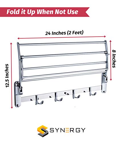Image of SYNERGY - Platinum 24 Inch Stainless Steel Folding Towel Rack /Holder /Towel Stand for Bathroom (Chrome Finish) -TH4v2