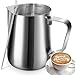 Milk Frothing Pitcher Jug - 12oz/350ML Measurements Steaming Pitchers, Stainless Steel Coffee Tools Cup, Espresso, Latte Art and Frothing Milk, Attached Latt Art Pen