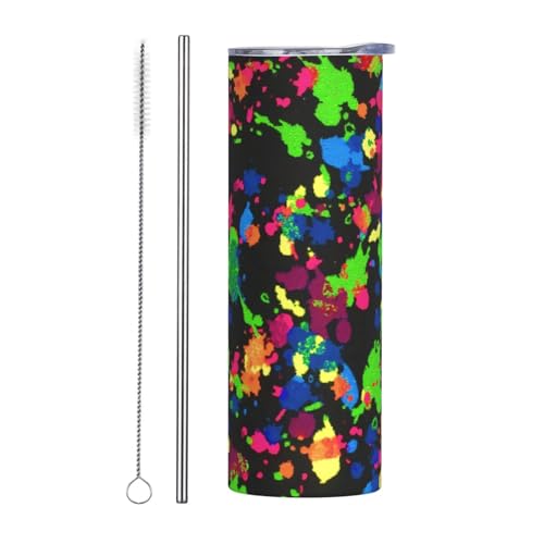 GoasNei Rainbow of Neon Paint Splatters Stainless Steel Tumbler Mugs Coffee Mug Portable Thermal Cup...