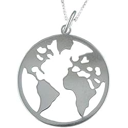 Alylosilver Collar Colgante Mapa Mundi Bola del Mundo de Plata para Mujer - Incluye Cadena de 45 cm y Estuche para Regalo