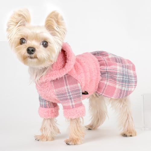 Robe d'hiver pour chat vêtement chaud chien rose taille S - 3