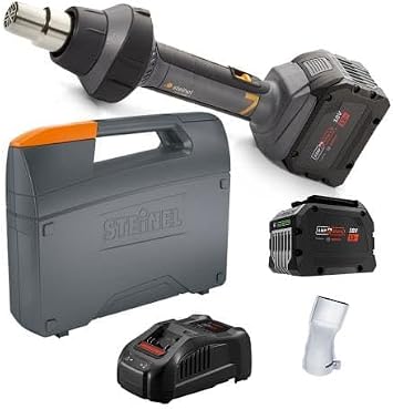 Steinel Mobile Heat 7 Roof Kit - Industrial Heat Gun with 2 12Ah Batteries, 40mm Nozzle, and Case, 18V, 1000W