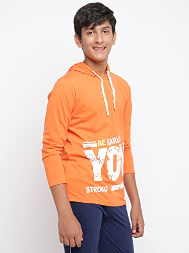 Image of Li'l Tomatoes Boys Regular Fit Printed Hooded Cotton Tshirt Navy