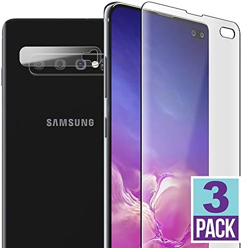 FlexGear Galaxy S10 Plus Screen and Camera Lens Protector [Protective Kit] HD Film, Designed for Galaxy S10+ (3-Pack)
