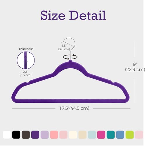 Image of HOUSE DAY Noble-Purple Velvet Hangers 60 Pack, Non Slip Clothes Felt Hanger Heavy Duty for Coat, Premium Slim Space Saving Suit Hangers for Closet Organizer, 360 Rotating Silver Hook