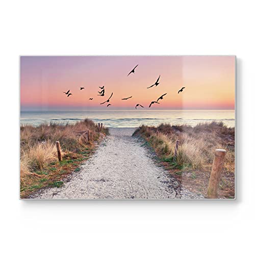 DEQORI Tabla de cortar de cristal | grande 30 x 20 cm | diseño salida de la playa al mar Báltico | placa de corte de diseño para cocina | tabla de desayuno antibacteriana y antideslizante | placa de