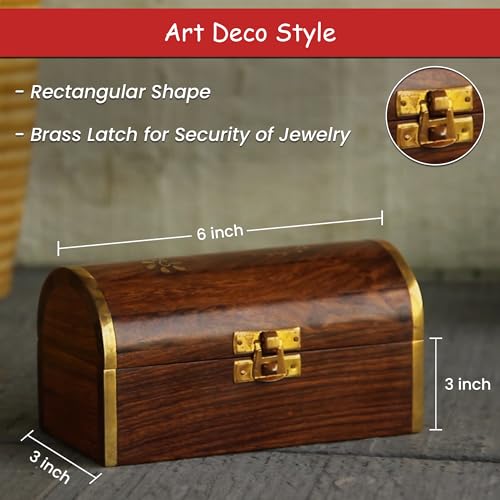 STORE INDYA Handmade Wooden Jewelry Chest Organizer Keepsake Box With Beautiful Brass Inlay (Pirate Collection- Treasure Chest) Mother's Day Gift