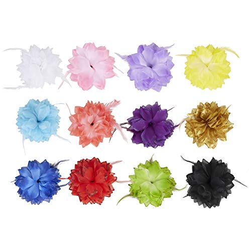 12 Pack Colorful Sequin Glitter Sparkly Large Chiffon Flower Feather Hairbow Hair Ties Hairbands Elastics Rubber Headbands Brooch Pins Hair Clips Barrettes Corsage Pin Bracelet Wristband For Women #TOP1