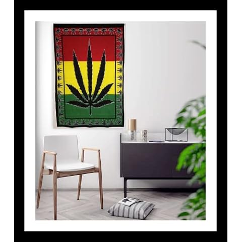 AVA Collections Marijuana Leaf Rasta Poster Hippie Decor Potflag Tapestry Ganja Beed Cannabis Wall Art 40x30 inches (Red-gree) Cover