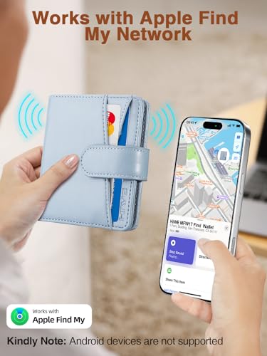 Small Womens Wallet, Bifold Wallets with Smart Anti-Loss Find My Tracker Built in, RFID Credit Card Holder, PU Leather, ID Window, Blue2