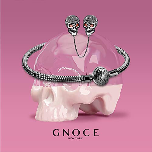Gnoce Black Skull Charm Bracelet With Safety Chain Sterling Silver Snake Chain Because I Love You Basic Charm Bangle With Round Clasp (Black, 7.5) #TOP3