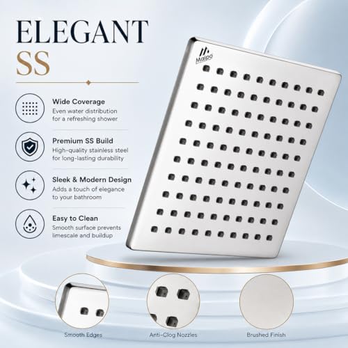 Image of Maipo Elegant 12 Inch Square Stainless Steel Rain Shower Head|Overhead Shower|Universal Bathroom Shower Head|Chrome Finish, Anti-Clog Silicone Nozzles