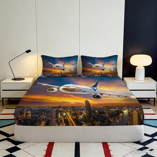 Drap housse avion coucher de soleil en microfibre douce 90x200cm pour un lit d'enfant - 4