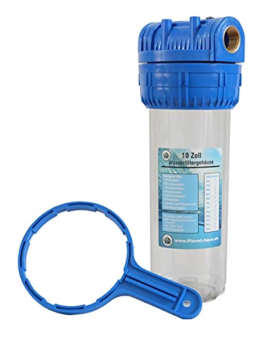 Wasserfilter Gehäuse 10 Zoll + Filterschlüssel Filtergehäuse mit 1/2 Zoll IG-Anschluss Wasser Pumpen Vorfilter Brunnen Hauswasserwerk Küche Garten Hauswasser Trinkwasser Filter Zisterne Pool