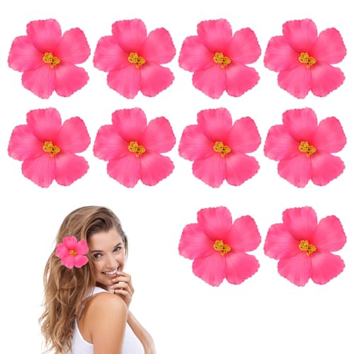 IMIKEYA 10Pcs Hawaiian Artificial Hibiscus Flowers, 4 Inch | Tropical Hawaii Summer Party DIY Foam Hibiscus Faux Flowers Decoration for Crafts Party Favors Supplies, Pink