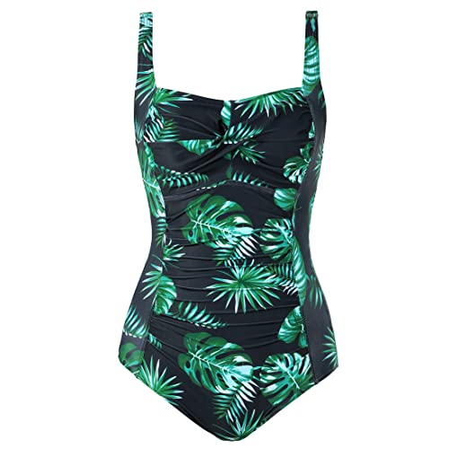 Bathing Suit For Women One Piece Swimsuit Tummy Control Vintage Swimwear Green Leaves M #TOP13