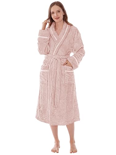 Image of PAVILIA Plush Robe for Women, Soft Fleece Long Spa Robe, Ladies Bathrobe with Pockets