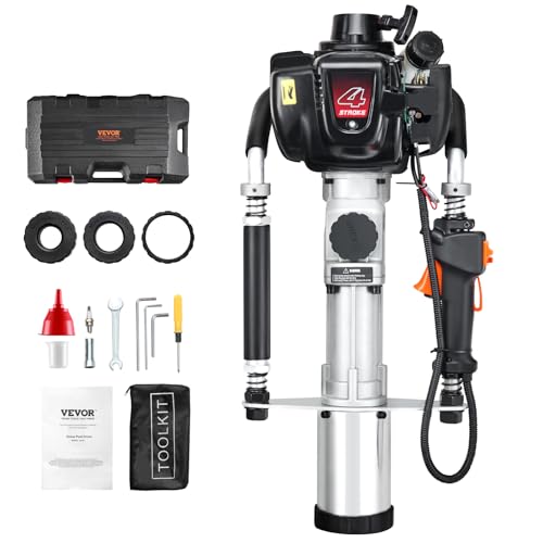 VEVOR 37.77cc Gas-Powered T Post Driver, 4-Stroke Engine Gasoline Fence Piling Pounder, with 3 Post Driving Head(45/55/88 mm), 1000W Portable Piledriver For Farm, Ranch Fencing, Road Improvements