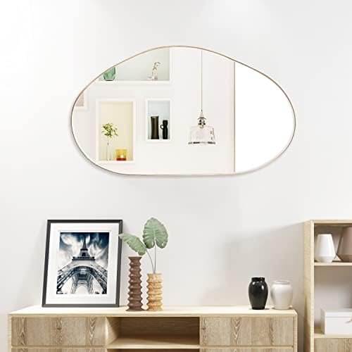 SENMAXLIVING Mirror Wall-Mounted Mirror Modern Irregular Decorative Mirror Hanging Mirror Metal Framed, Best for Bathroom, Washroom, Bedroom, Living Room Horizontal or Vertical,25" x 14"