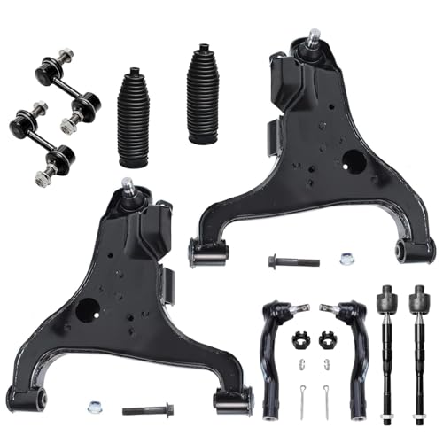 Image of Detroit Axle - 10pc Front End Suspension Kit for 2004-2010 Infiniti QX56, 2004-2015 Nissan Titan Pathfinder Armada, Lower Control Arms Sway Bars Tie Rods Boots Replacement